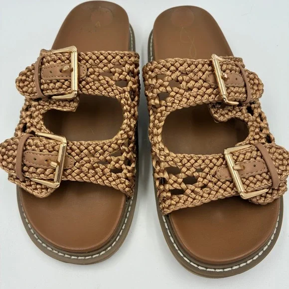 Joie Weaver Tan Macrame Double Buckle Slide Sandals Womens Size 8M Brown - Picture 9 of 16